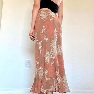 Y2K Brown & Pink Floral Boho Maxi Skirt